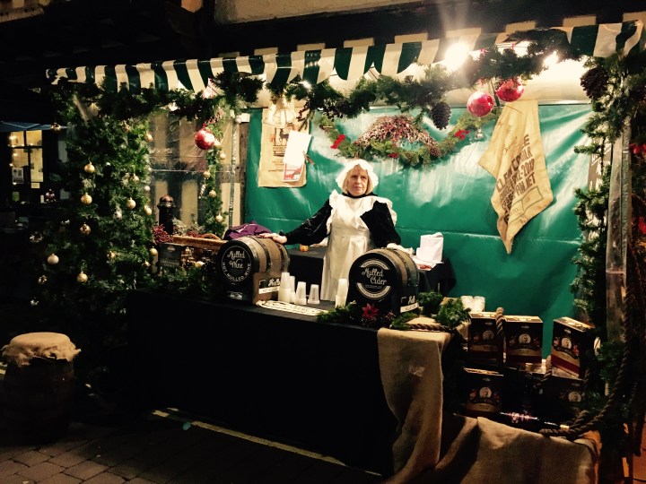 Mulled wine seller at Worcester Christmas Fayre