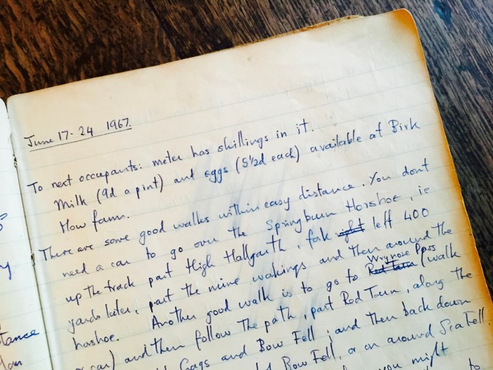 Old visitor's book at National Trust property Low Hallgarth
