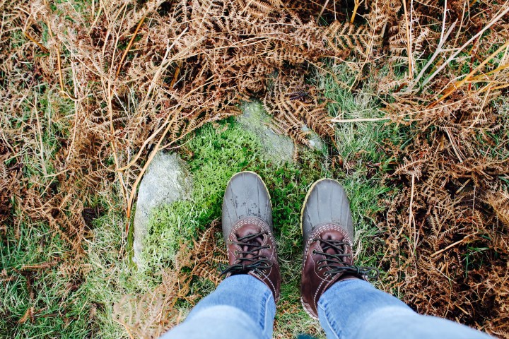 Bean Boots on a mossy, hill fell in the Lake District