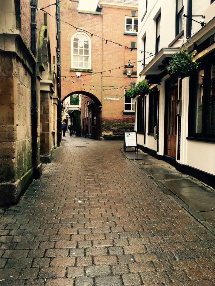 The narrow streets in the centre of Ludlow, Shropshire.