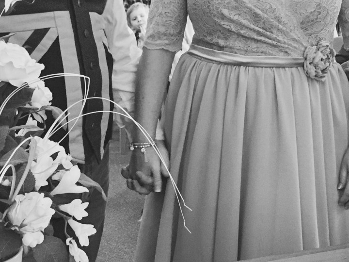 Bride and groom at wedding ceremony.