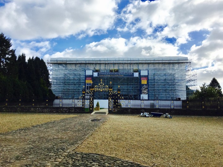 Scaffolding outside National Trust property, Tredegar House, in Wales.
