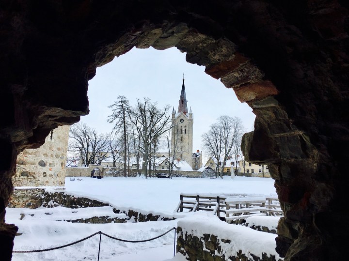 Looking toward's St John's Church from the old Cesis Castle in Latvia.