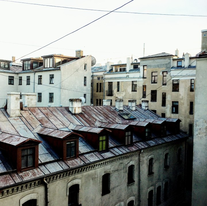 View of rooftops from apartment in central Riga, Latvia.