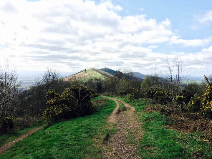Walking along the Malvern Hills in Worcestershire, England.