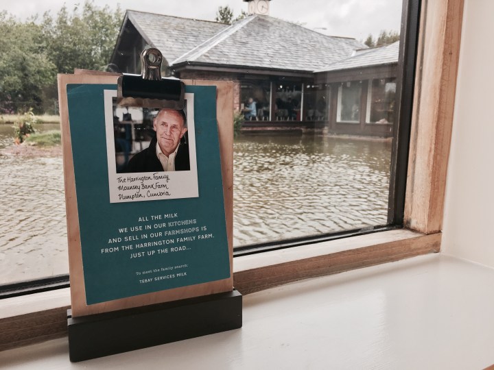 Local milk sign at Tebay Services, Cumbria, England.