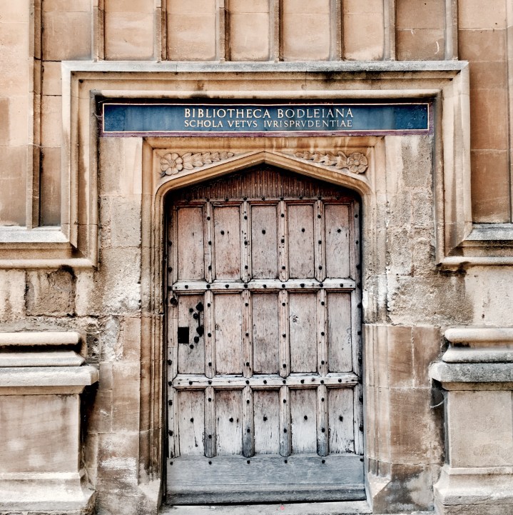 Door in the Bodleian Library Quadrangle, Oxford, England.
