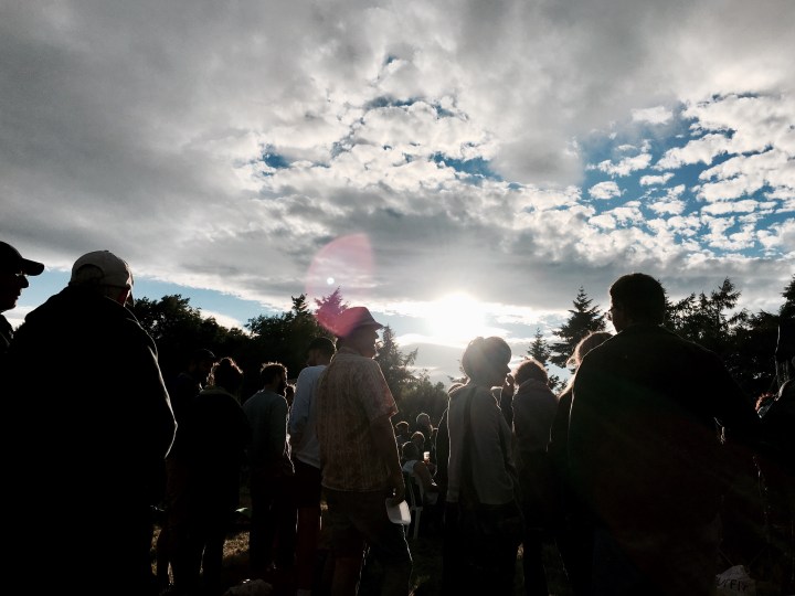 The sun emerging after a shower of rain at West Fest, Malvern, Worcestershire.