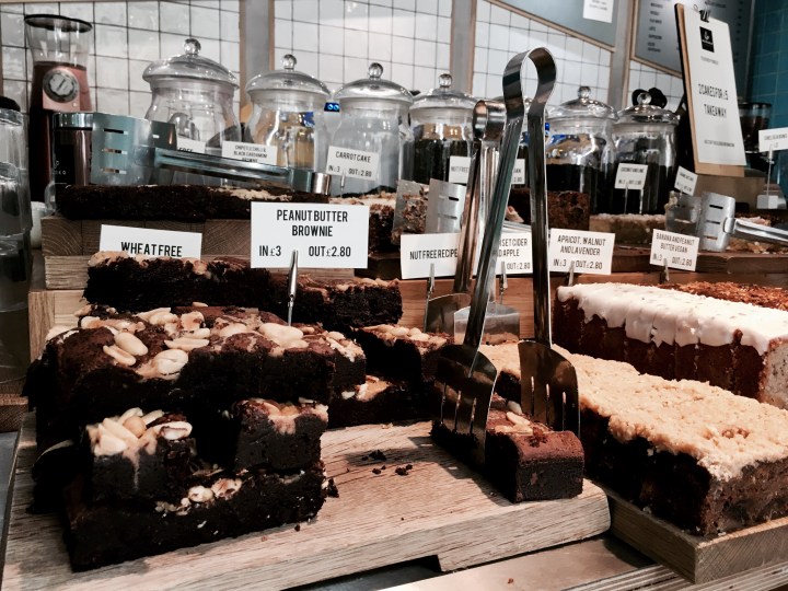 Cakes on display at Mokoko Cafe, Wapping Wharf, Bristol.