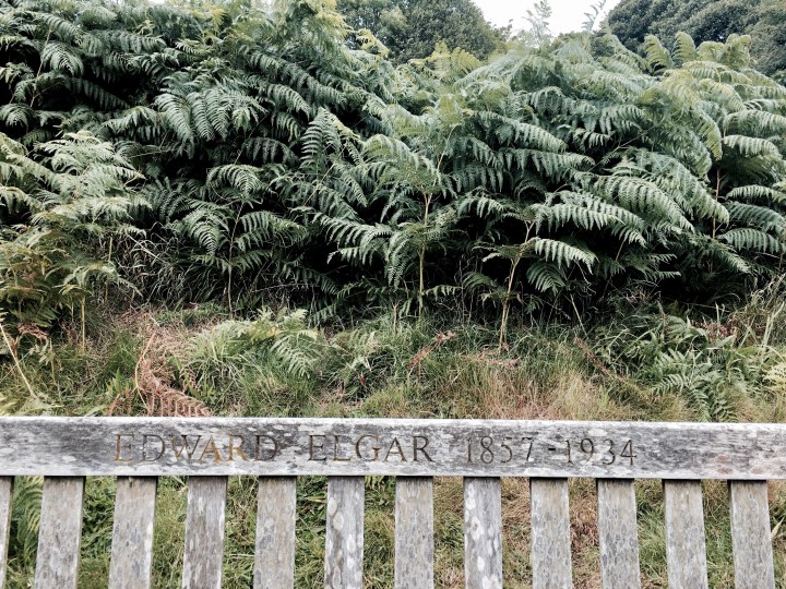 Edward Elgar seat, Malvern Common, Worcestershire, England.