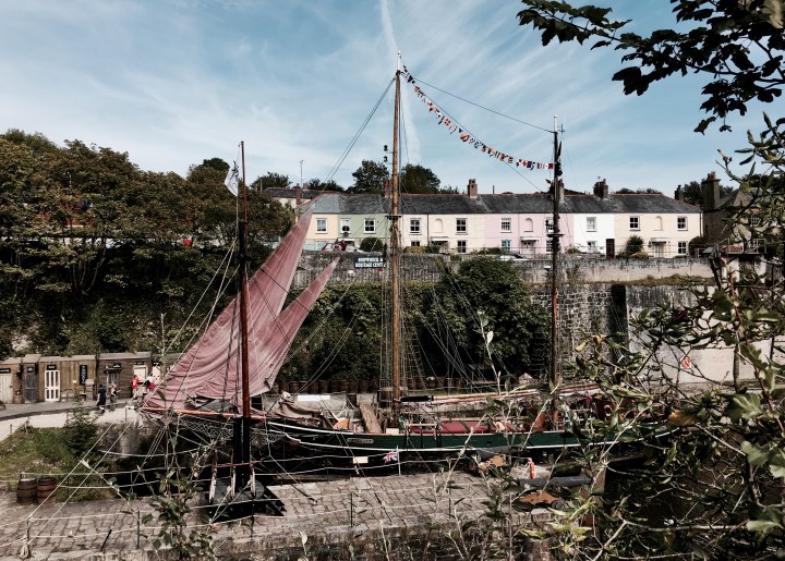 Old ships in the harbour at Charlestown, Cornwall, England.