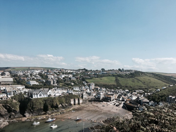 View from South West Coast Path of Port Isaac in Cornwall, England.