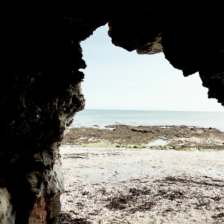 A cave on the beach at Charlestown, Cornwall, England.