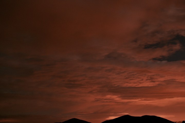 A red night sky over the Malvern Hills in Worcestershire, England.