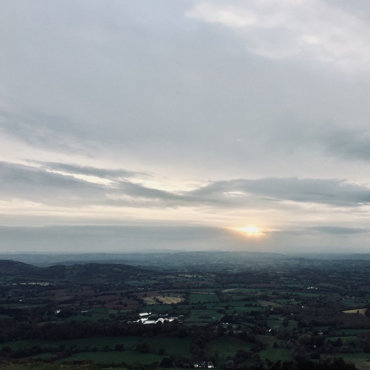 Autumn sunset from the Worcestershire Beacon on the Malvern Hills in England.