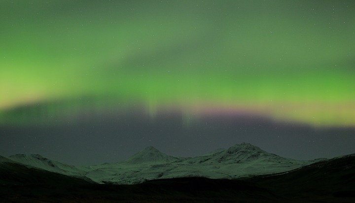 The northern lights on the Snæfellsnes Peninsula, Iceland.