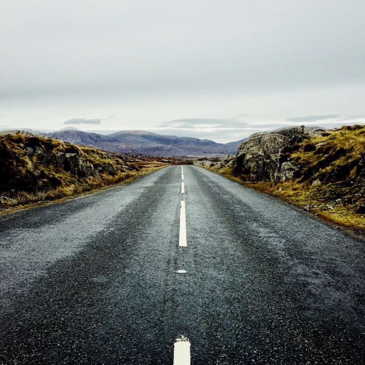 Deserted road on Harris, Scotland.