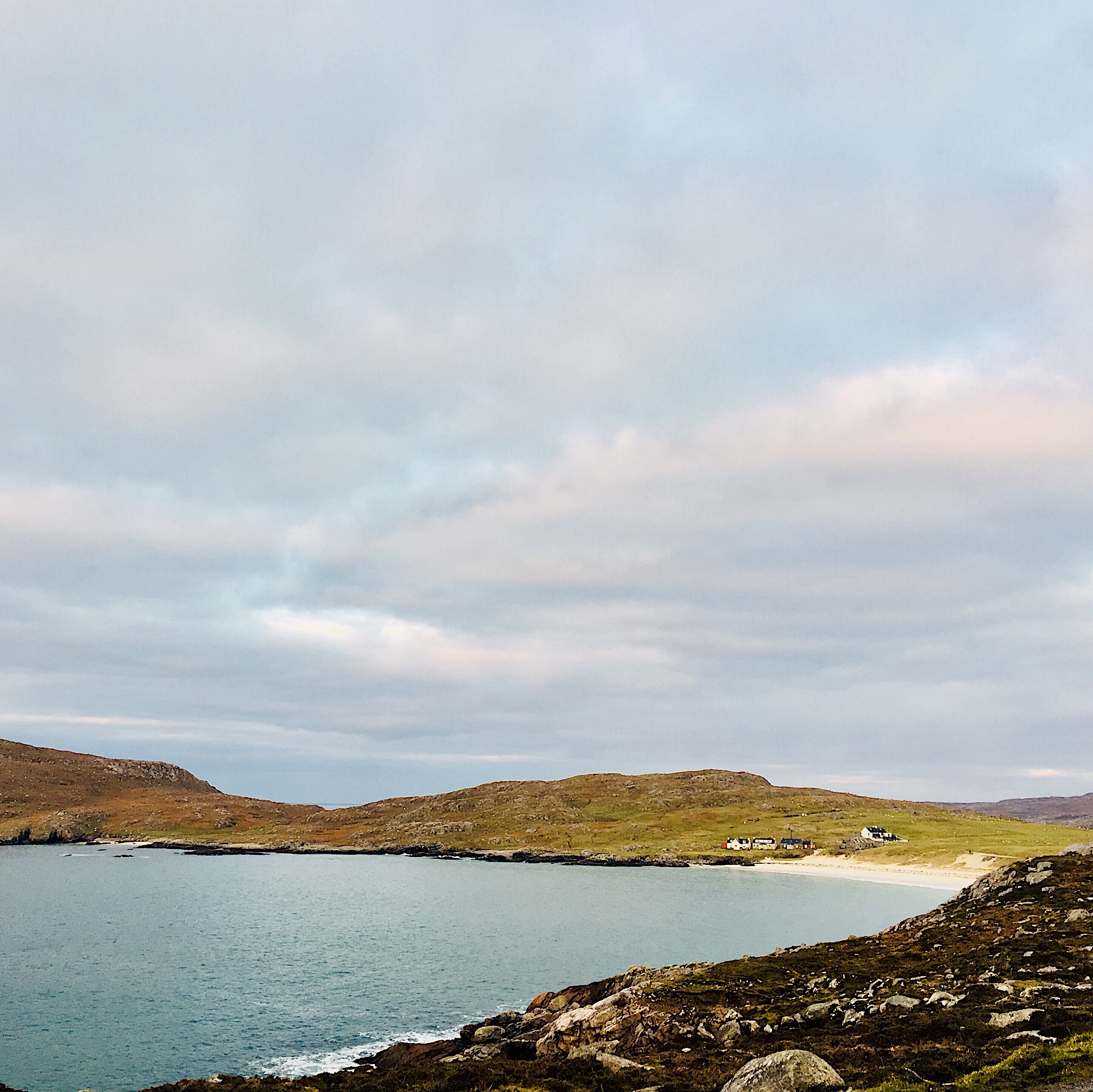 The view of Huisinis Beach, Isle of Harris, Scotland from the free campground