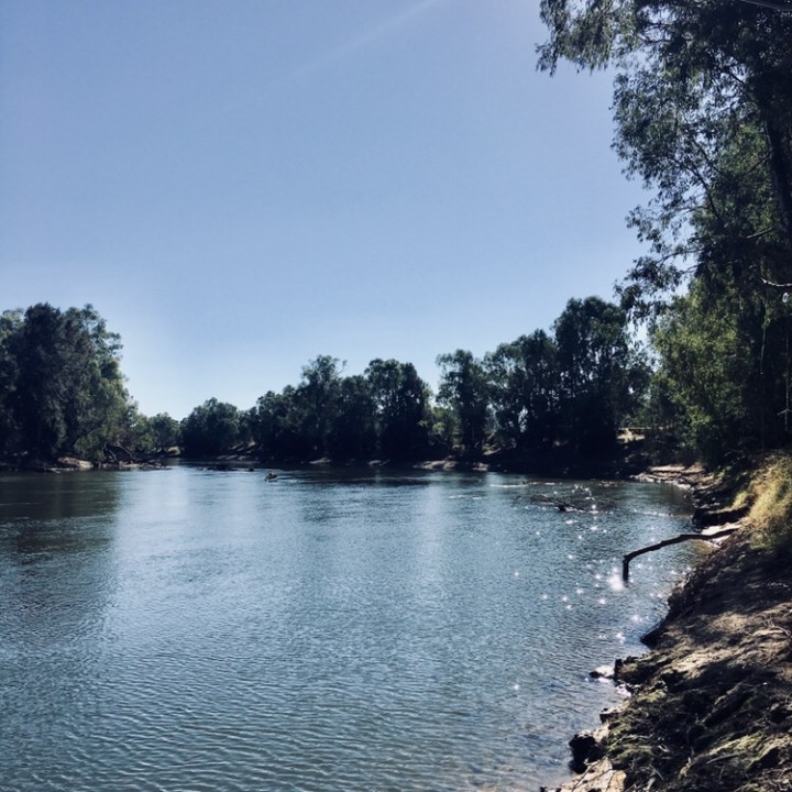 Sunlight glinting on the surface of the Murrumbidgee River at Oura, New South Wales, Australia.