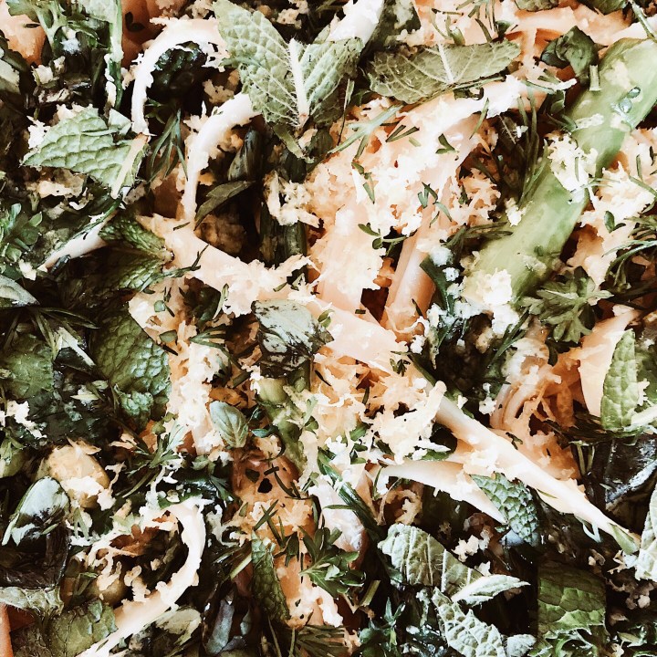 Close up of pasta primavera.