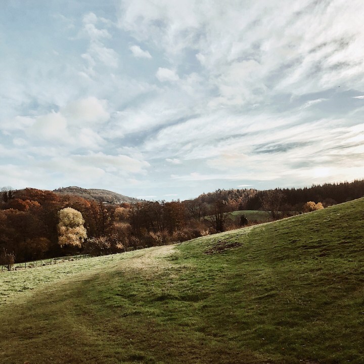 Green rolling hills around Great Malvern, Worcestershire, England.