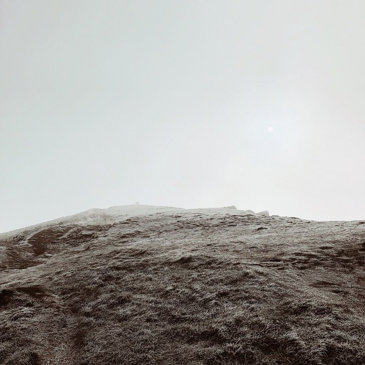 Foggy, frost covered Malvern Hills in Worcestershire, England.
