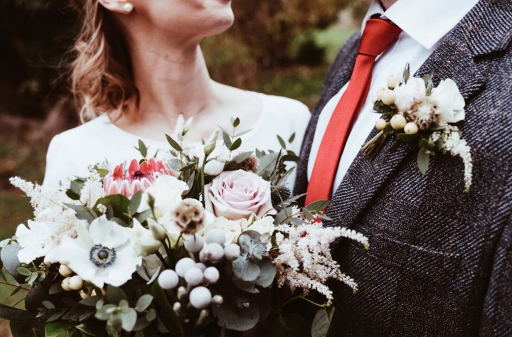 Bridal bouquet and groom's button hole.