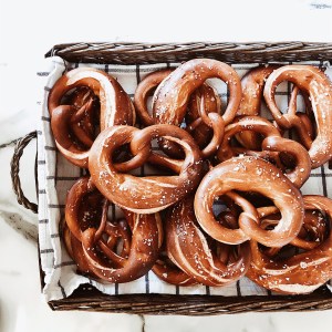 Basket of home made pretzels.