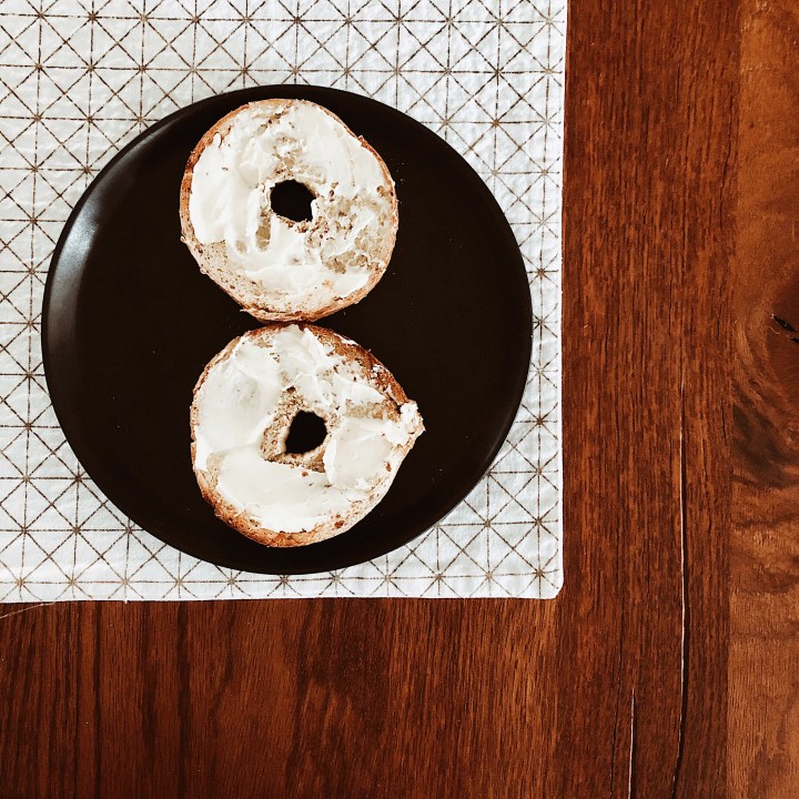 Bagel with cream cheese.