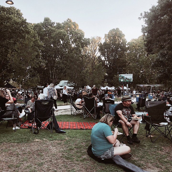 Crowds of people at Cork and Fork fest in Albury, New South Wales, Australia.