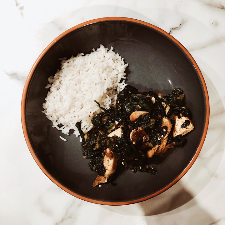 Saag paneer with basmati rice.