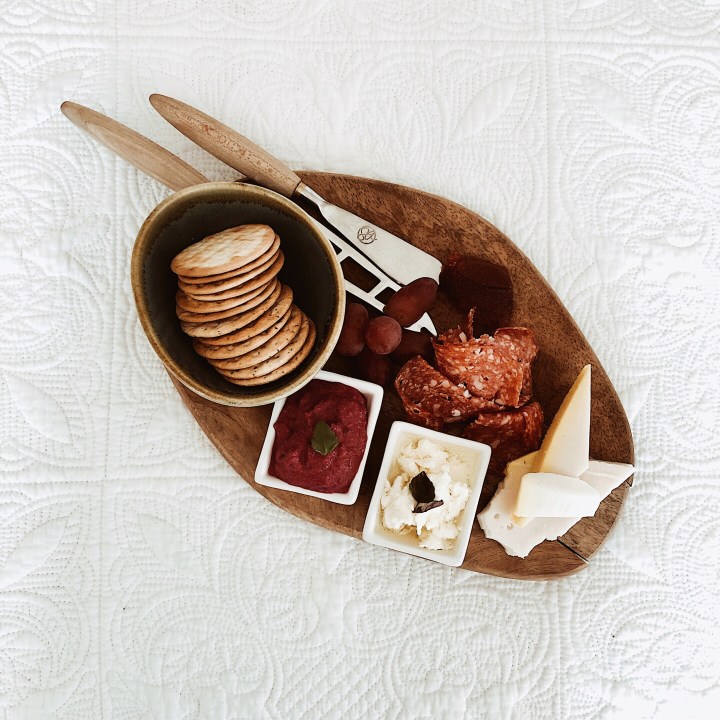 Complimentary cheese board at Nimbo Fork Lodge, Killimicat, New South Wales, Australia.