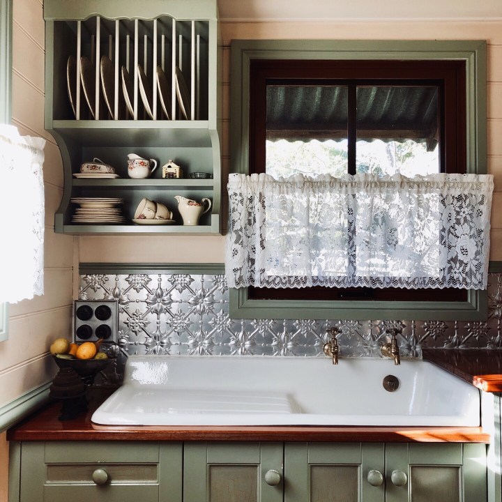 Kitchen in Settlers Cottage, Kangaroo Valley, New South Wales, Australia.