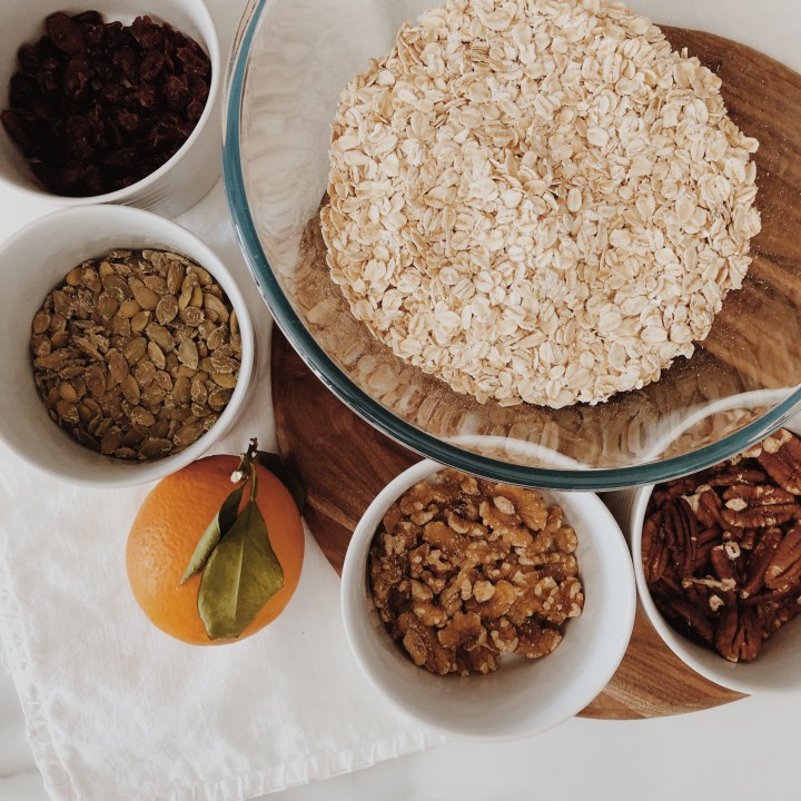 Ingredients for orange and cranberry granola.