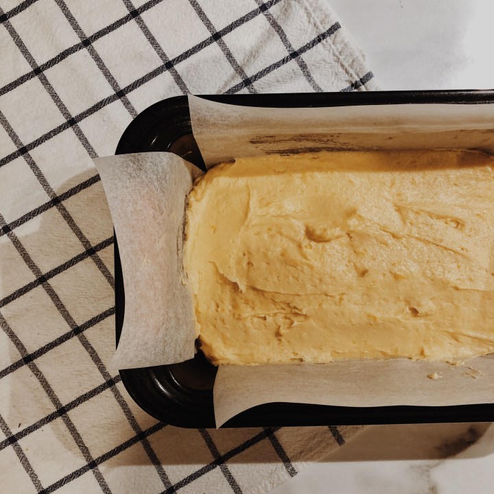 A Madeira cake ready to go in the oven.
