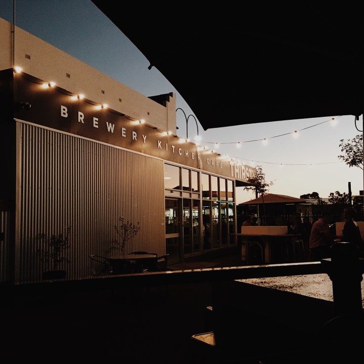 Thirsty Crow brewery in Wagga Wagga, New South Wales, Australia at sunset.