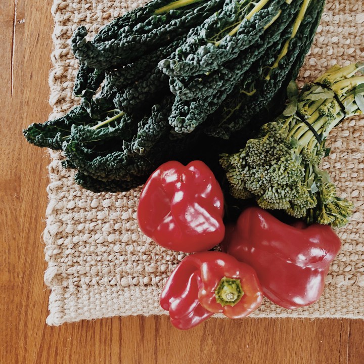 Fresh Tuscan kale, broccolini and capsicums.