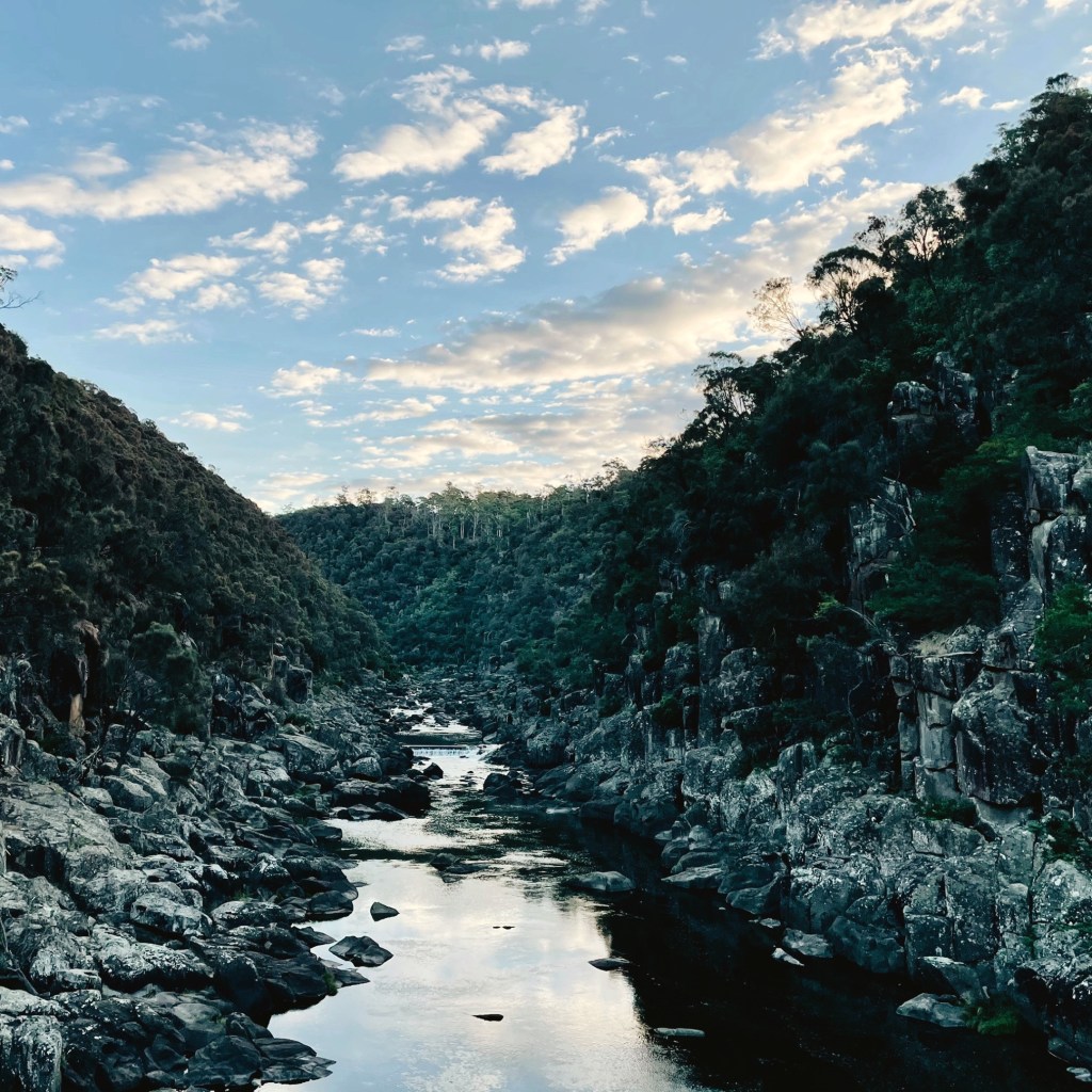 Cataract Gorge, near Launceston, Tasmania, Australia at sunset.